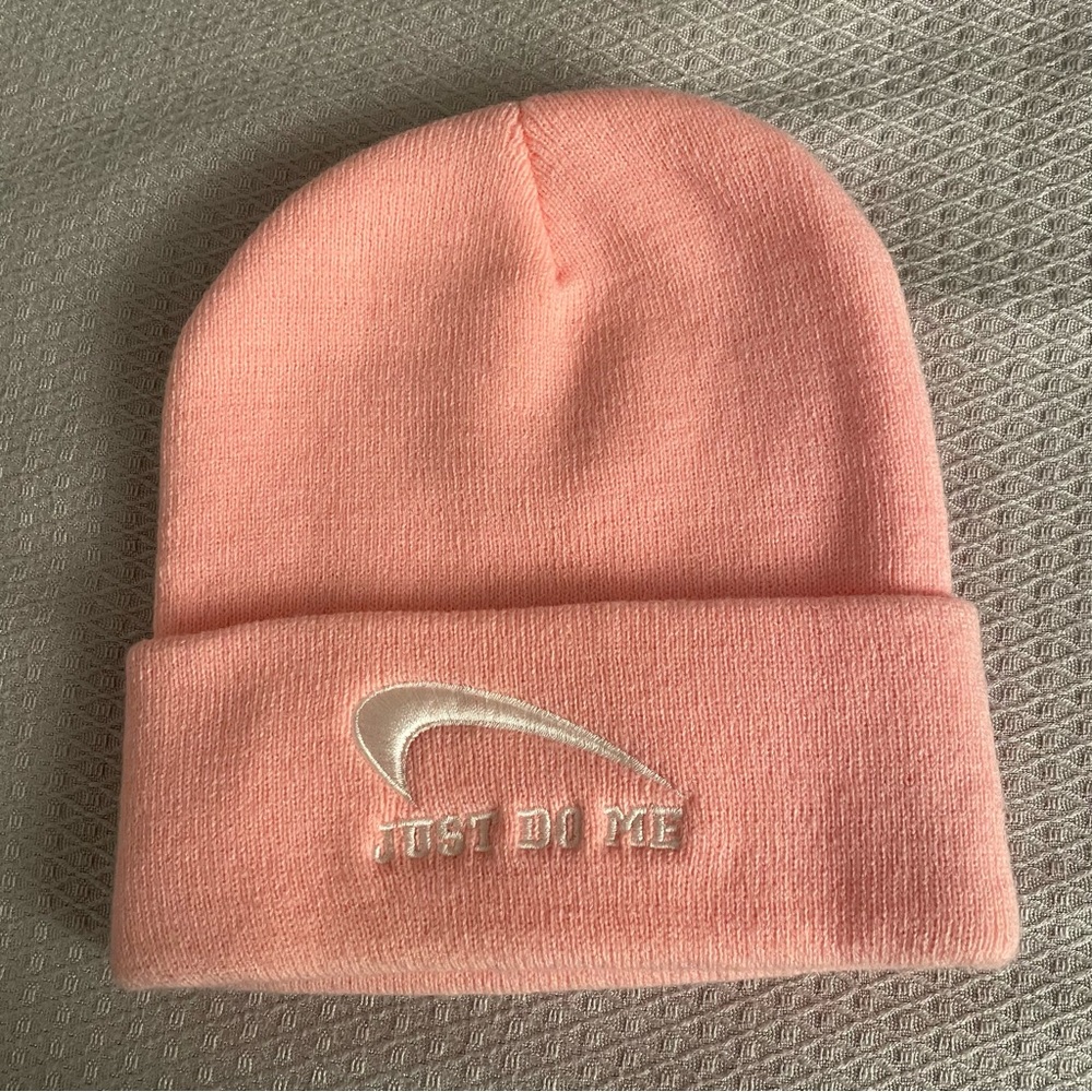 Women's Peach Knit Beanie, funny logo